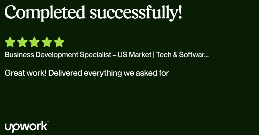 Upwork review — Business Development Specialist, US Market