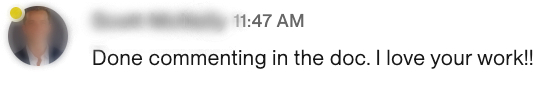 Client message — I love your work