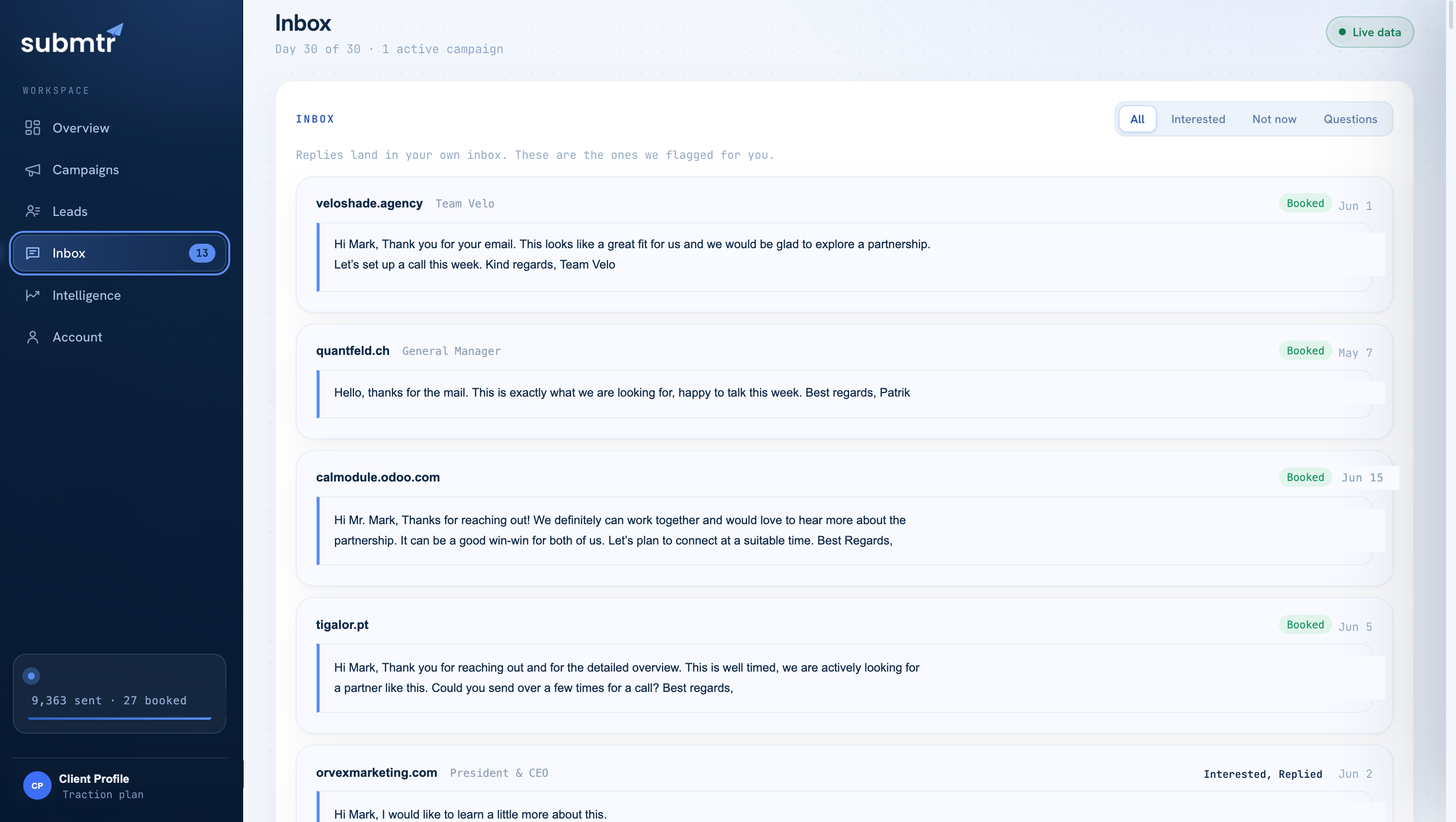 Inbox replies view